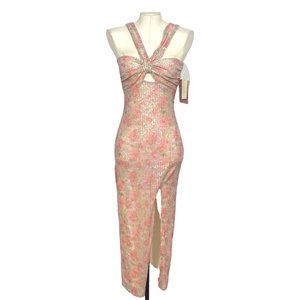 BHLDN Saylor Sequin High Neck Dress Pink Combo